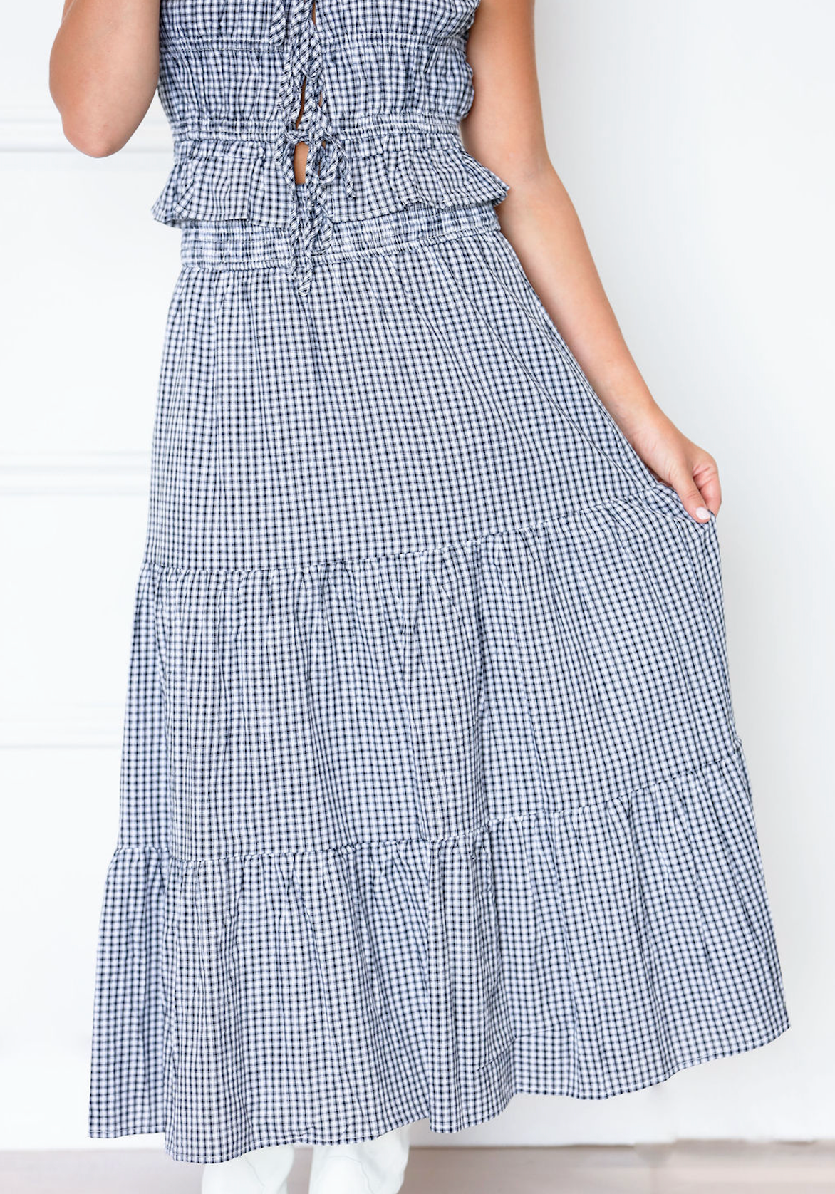 Black Gingham Midi Skirt
