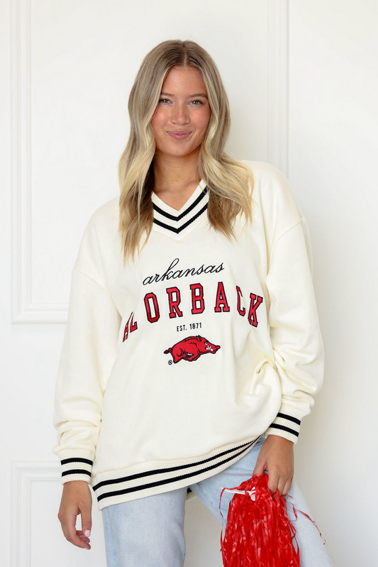 Arkansas Letterman V-neck Sweatshirt - Black