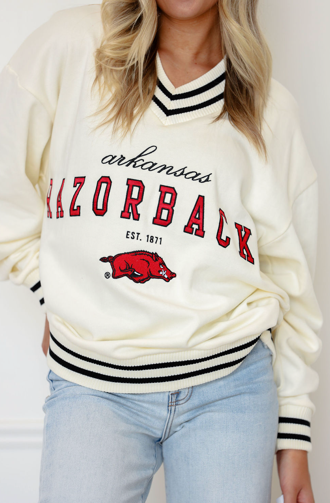 Arkansas Letterman V-neck Sweatshirt - Black