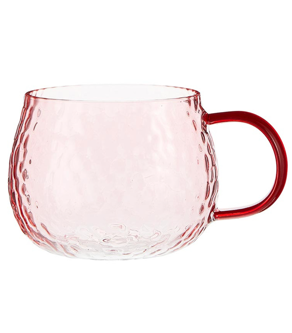 Pink Hammered Glass Mug