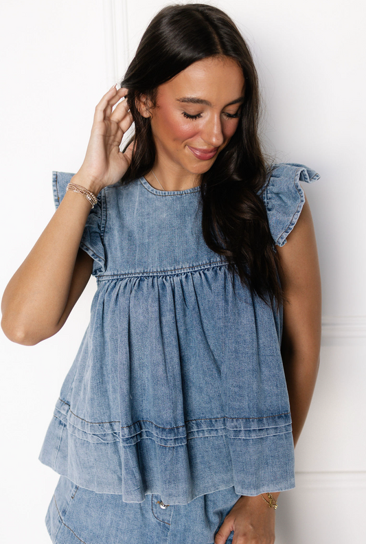 Leah Denim Babydoll Top