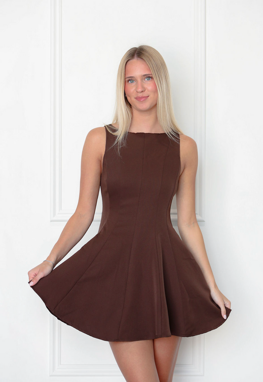 Solid Brown Flare Dress