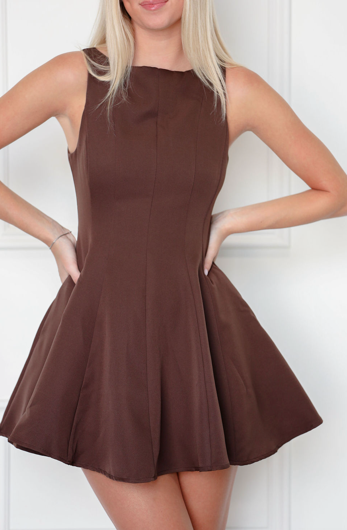 Solid Brown Flare Dress