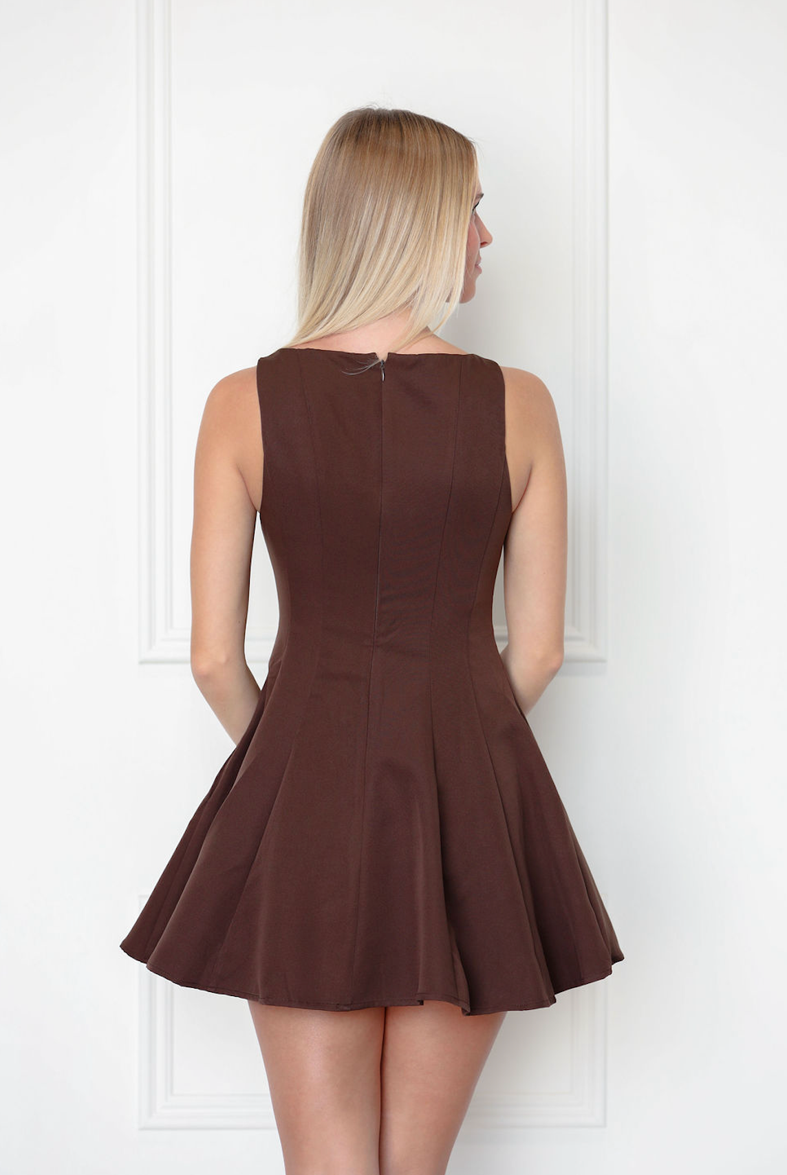 Solid Brown Flare Dress