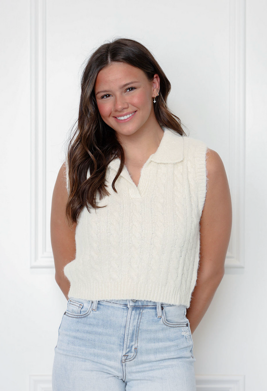 Collared Vest Knit Top Ivory