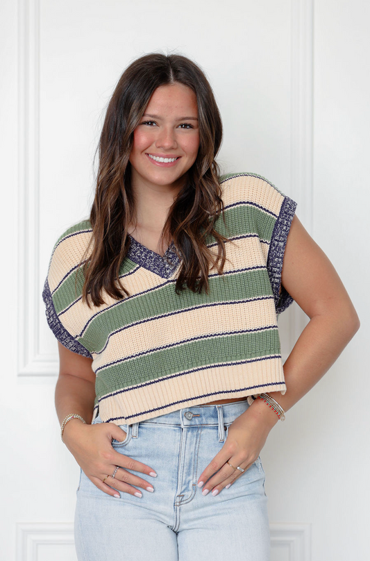 Striped Sweater Vest Blue/Olive