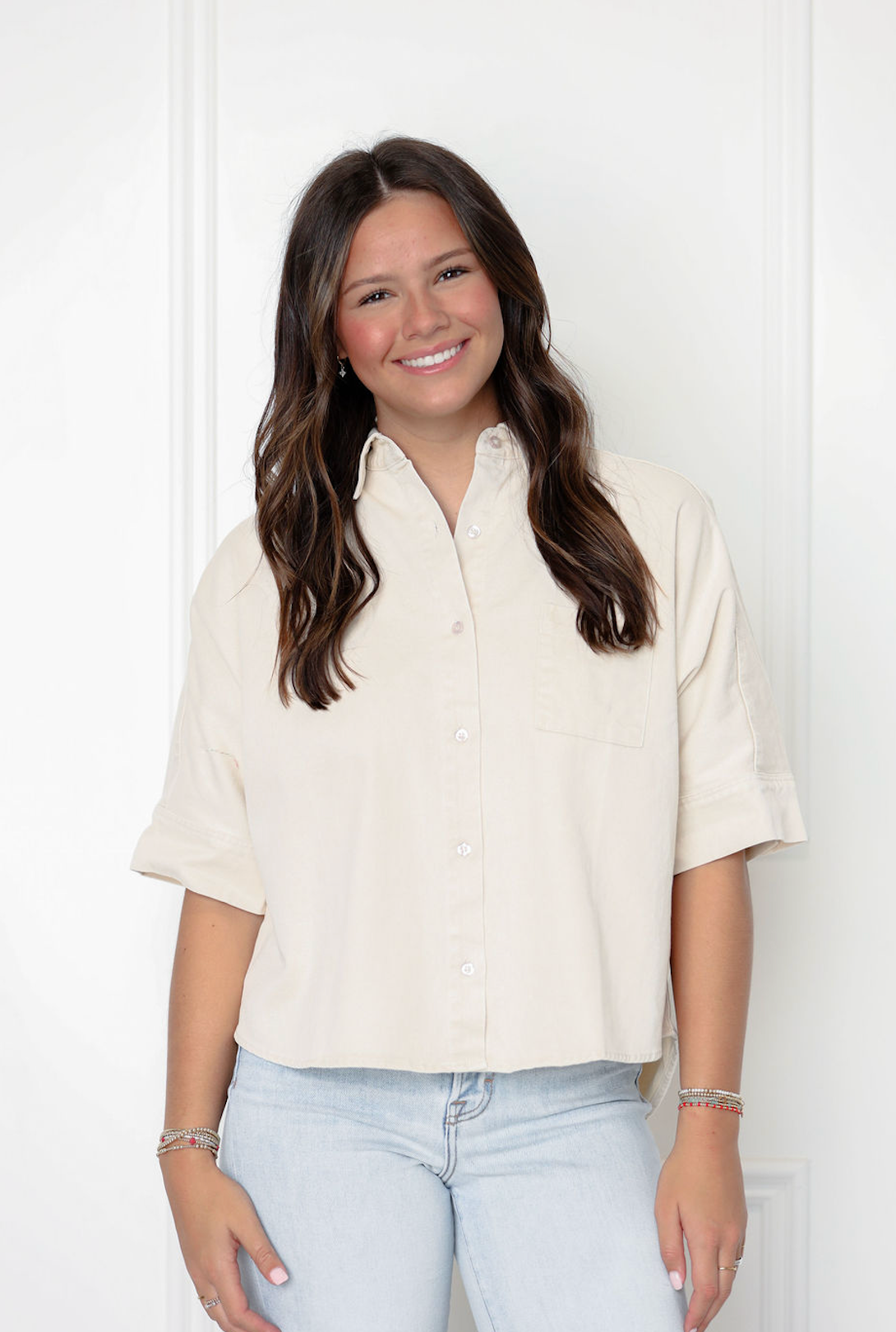 Natural Denim Button Down Top
