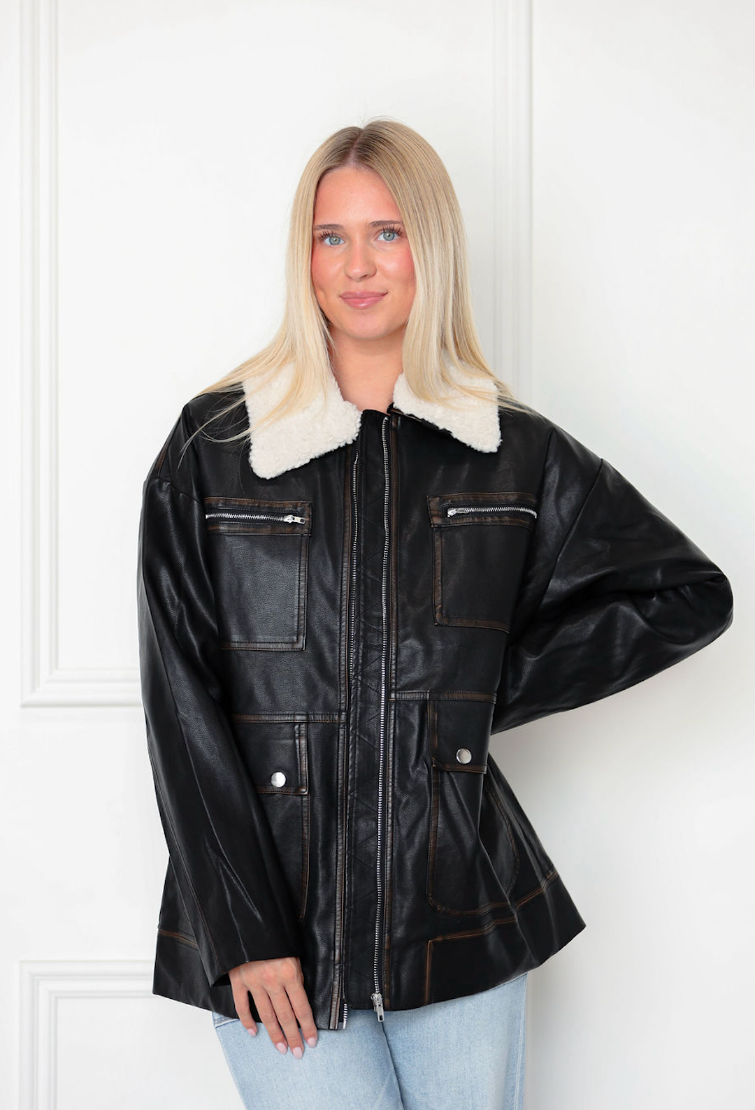 Dark Brown Faux Fur Pleather Jacket