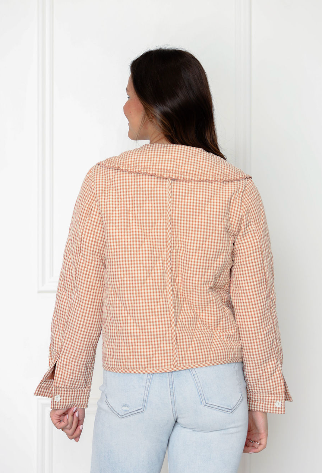 Gingham Peter Pan Collar Coat Rust
