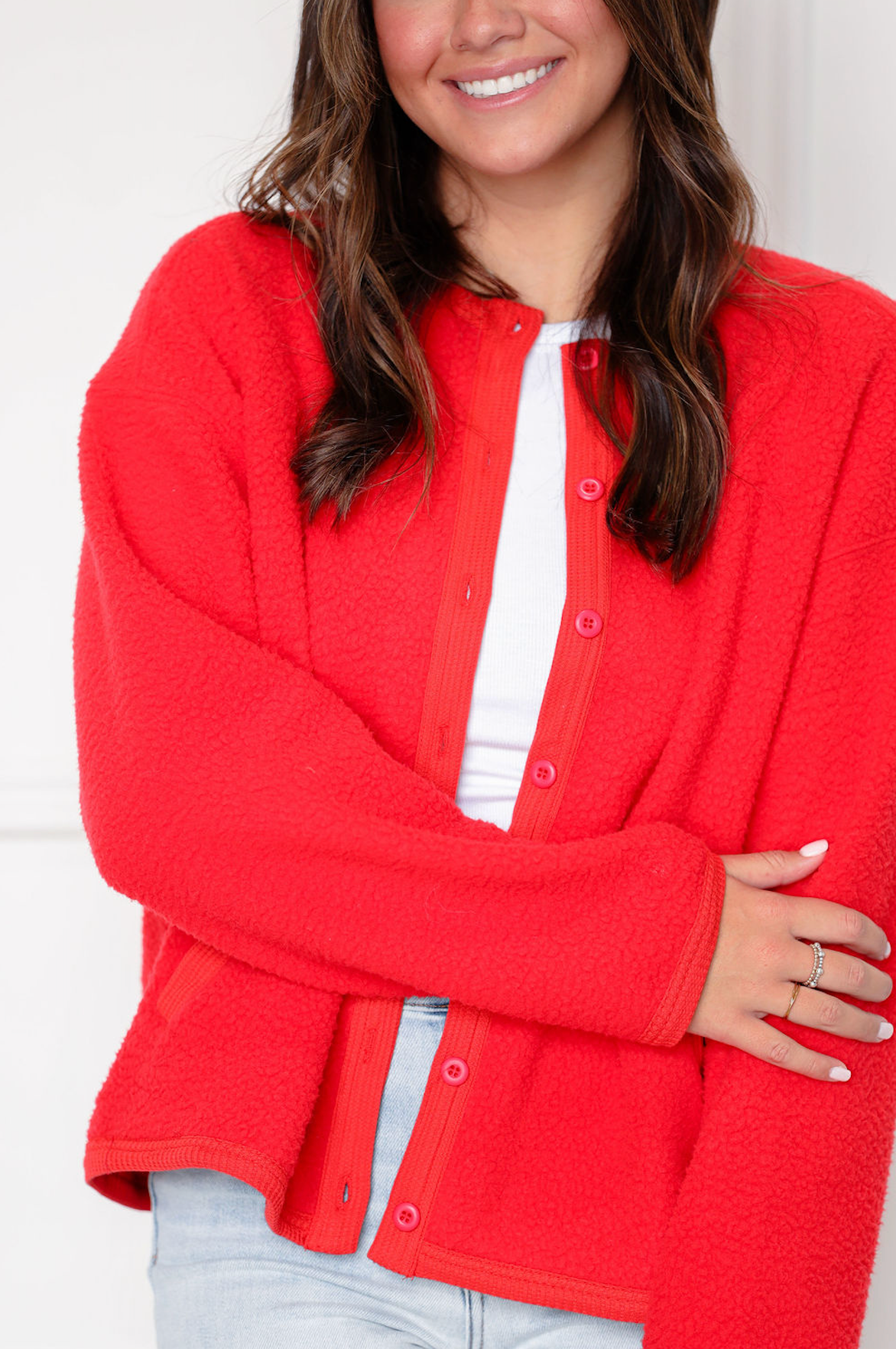 Sherpa Button Up Jacket Red