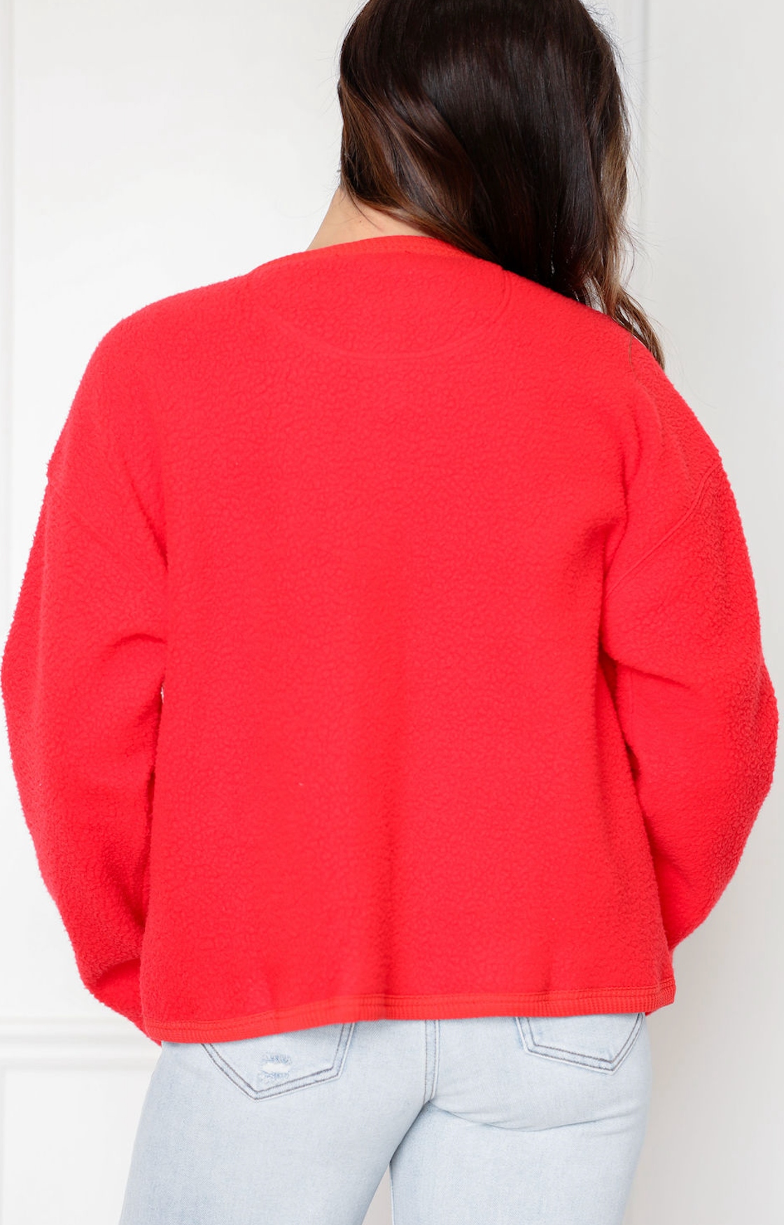 Sherpa Button Up Jacket Red