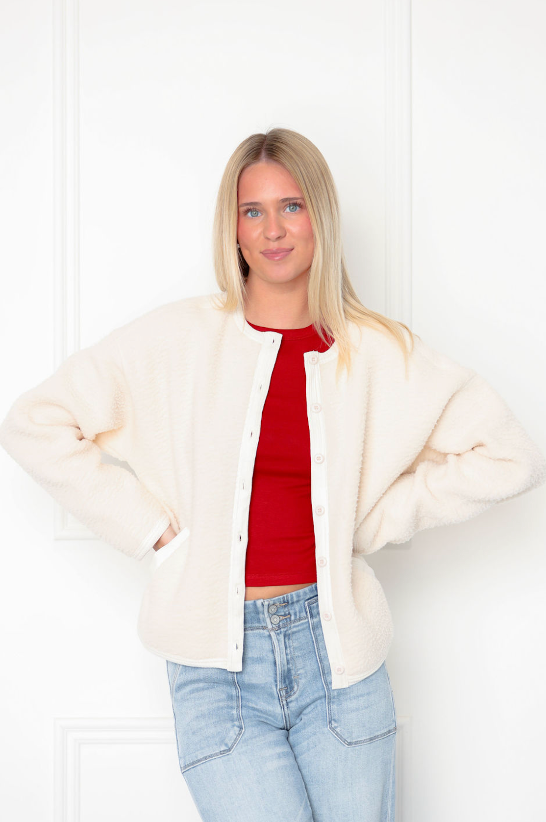 Sherpa Button Up Jacket Cream