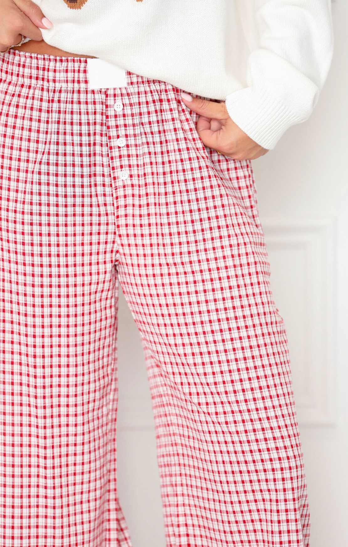 Red Low Rise Plaid Boxer Pants