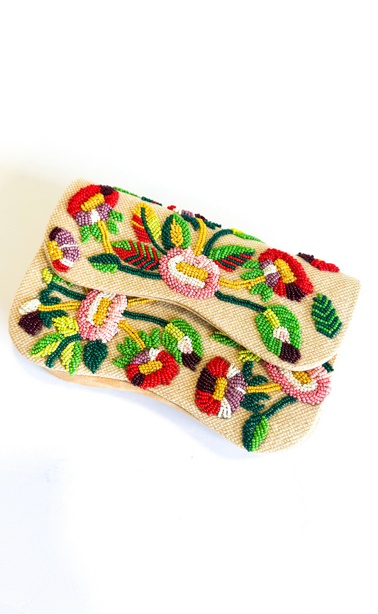 Floral Beaded Shoulder Purse