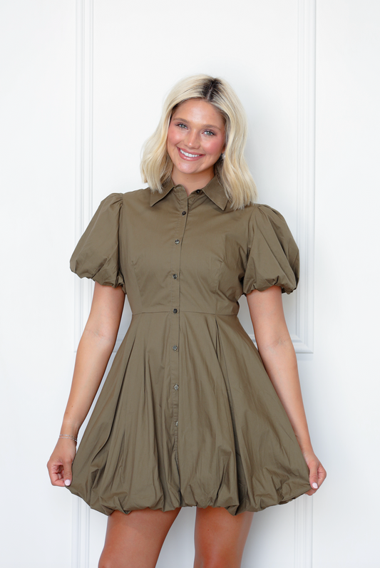 Olive Bubble Hem Dress