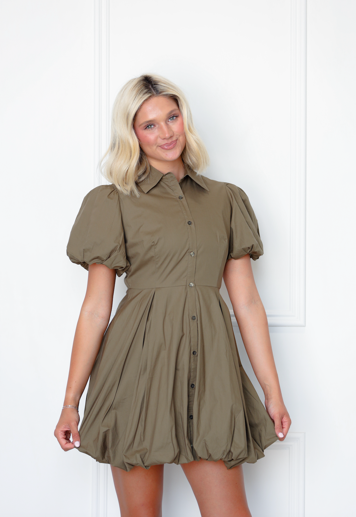 Olive Bubble Hem Dress
