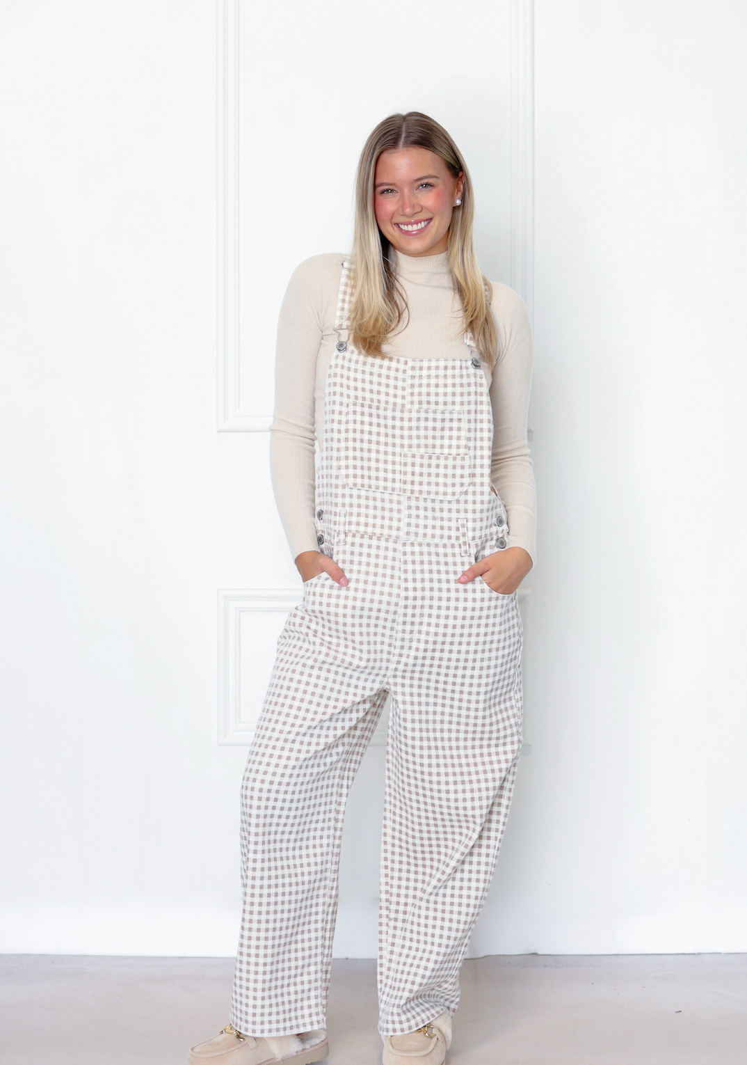 Cream/Taupe Denim Overalls