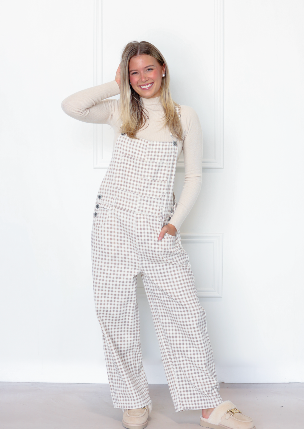 Cream/Taupe Denim Overalls