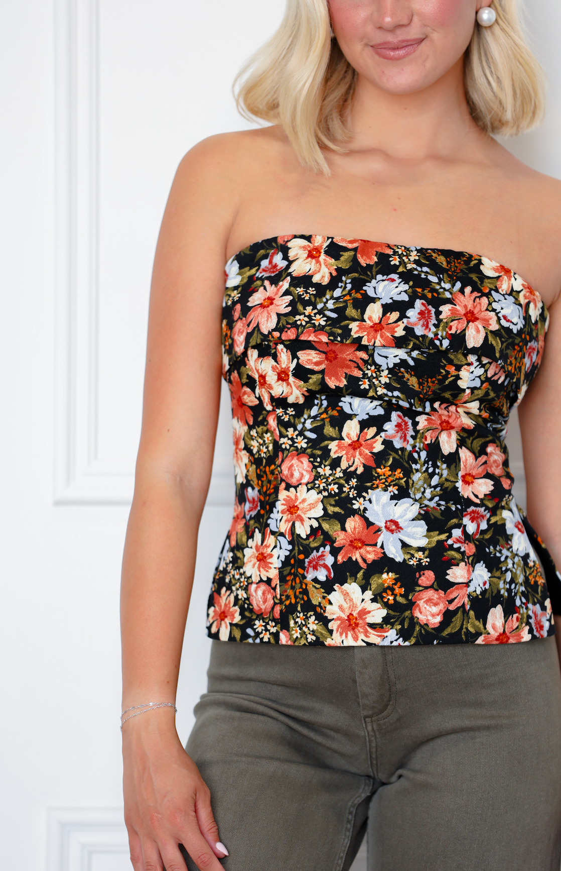 Midnight Florals Strapless Top