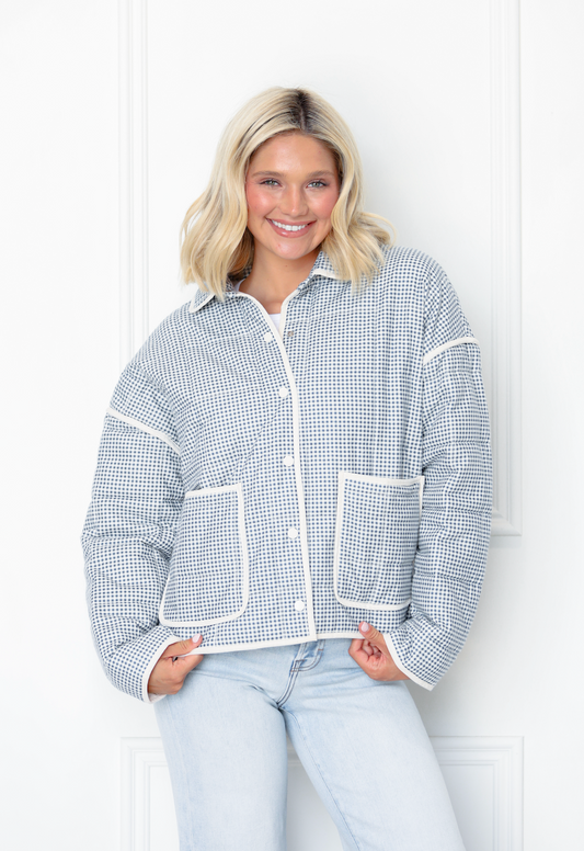 Blue/Cream Front Pocket Gingham Jacket