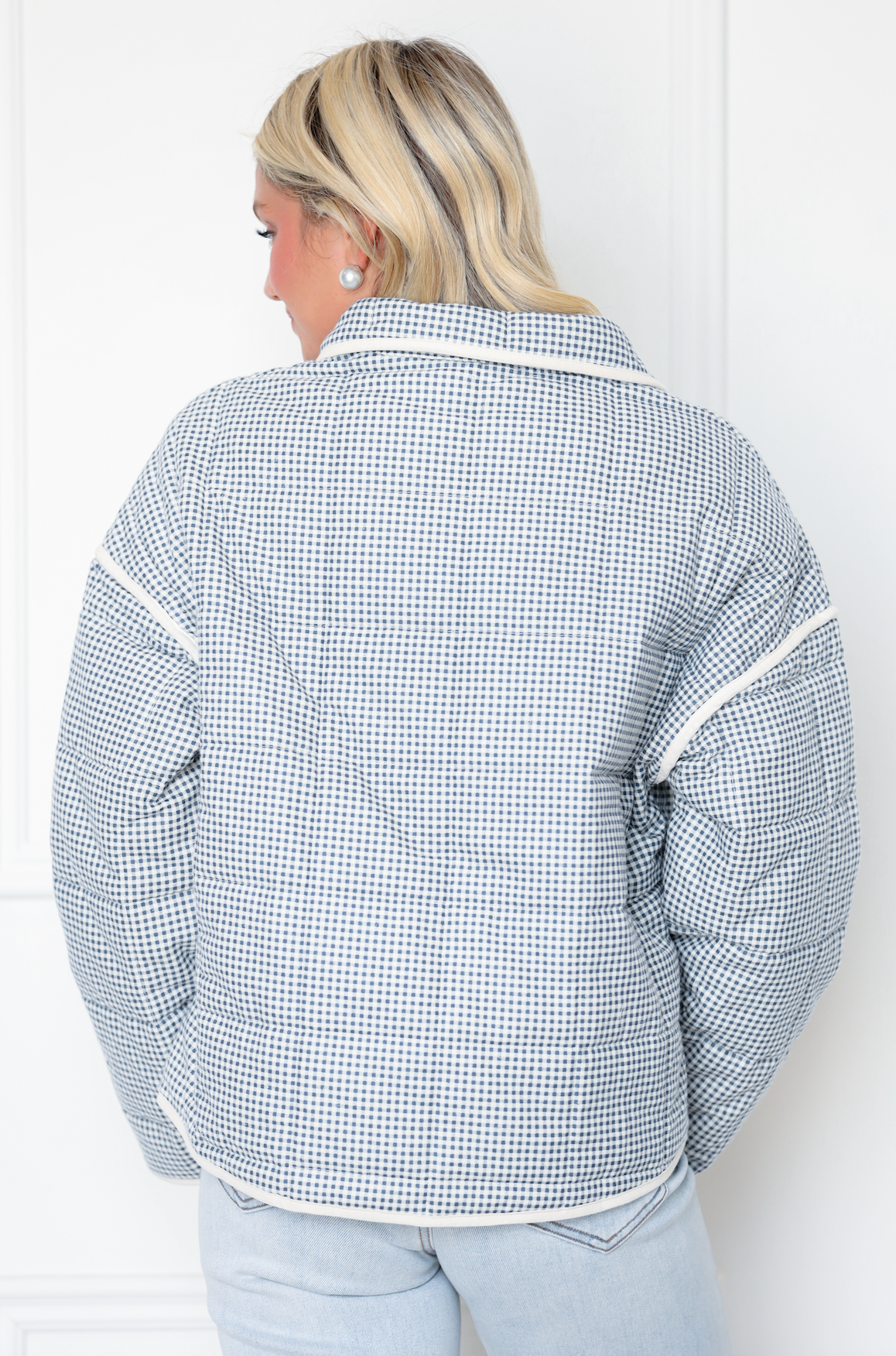 Blue/Cream Front Pocket Gingham Jacket
