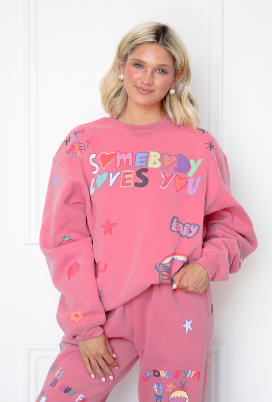 Somebody Loves You Crewneck Pink