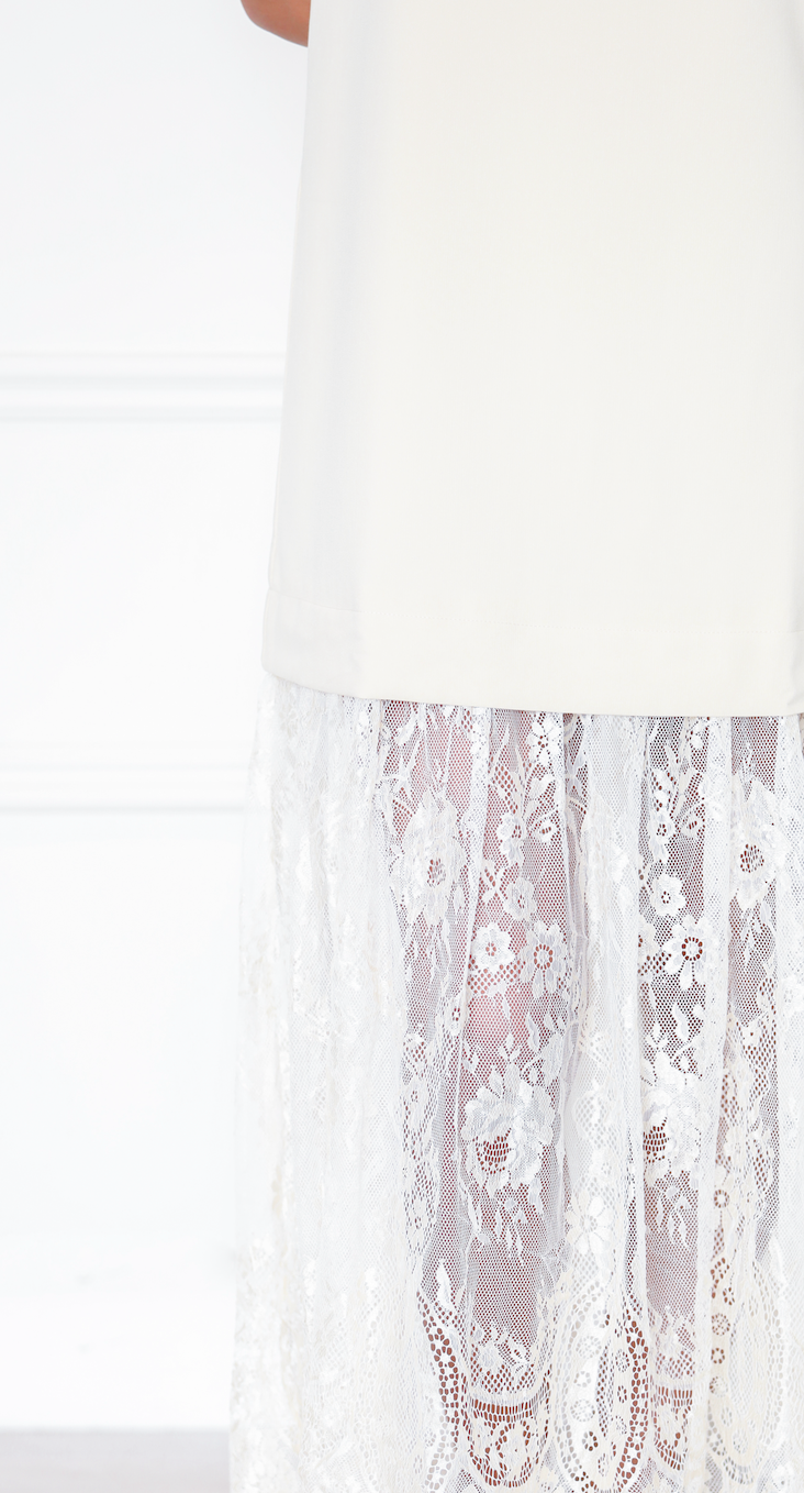 Cream Lace Trim Midi Dress