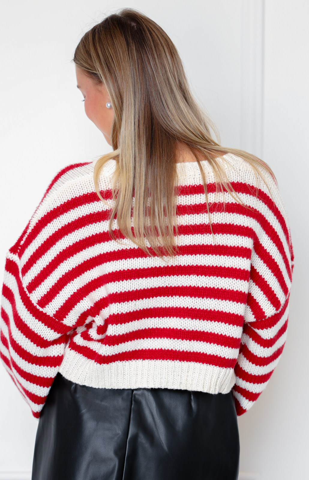 Red Striped V-neck Crop Sweater