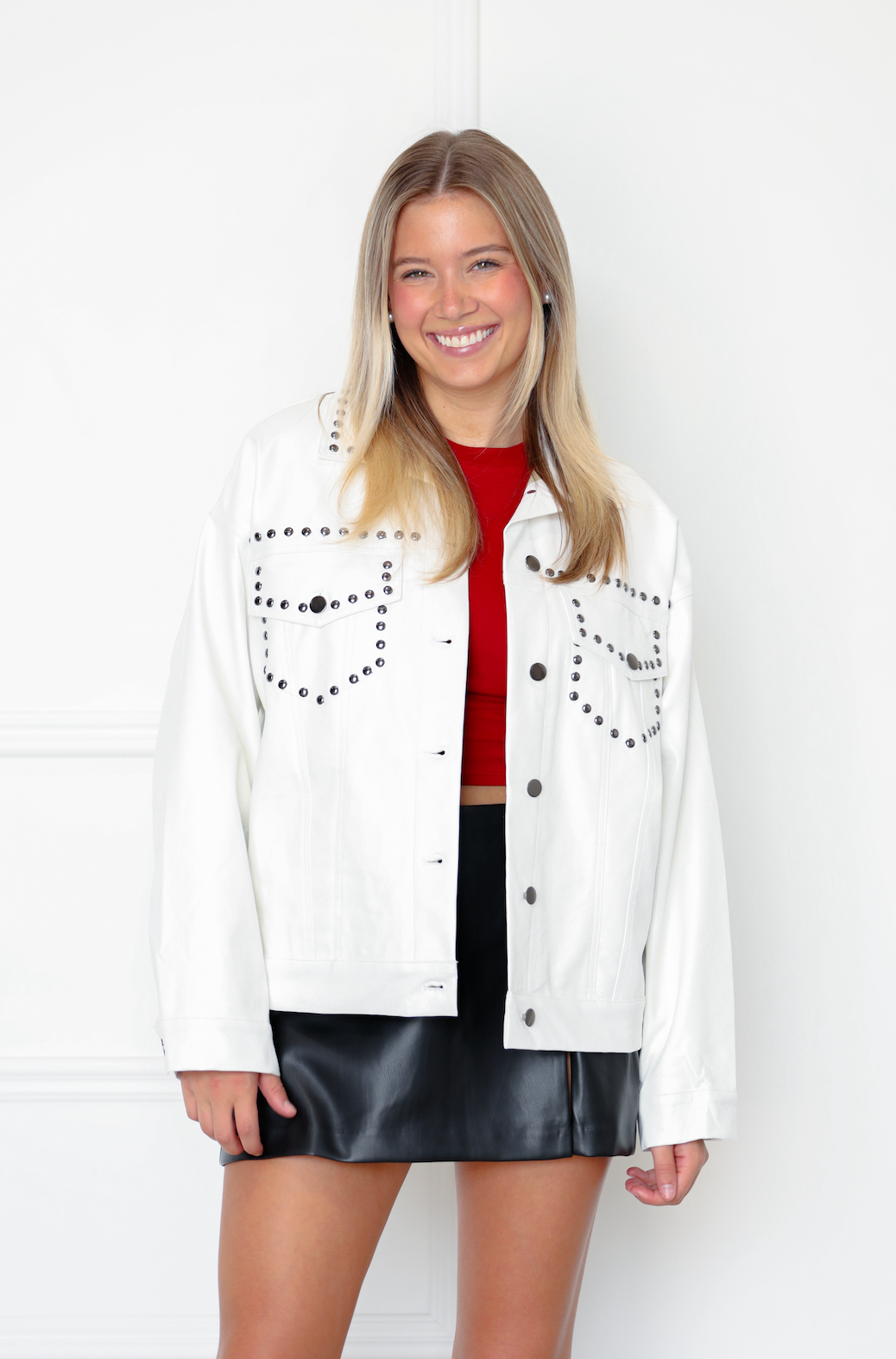 White Studded Pleather Jacket