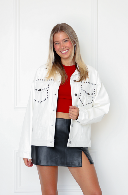 White Studded Pleather Jacket