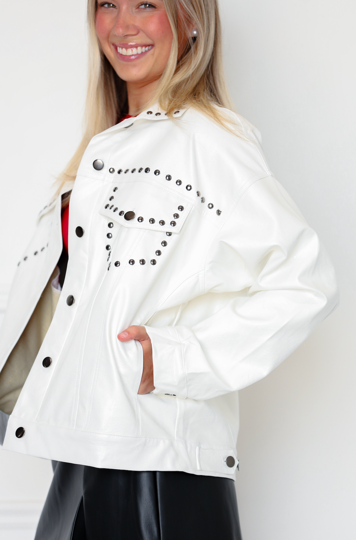 White Studded Pleather Jacket