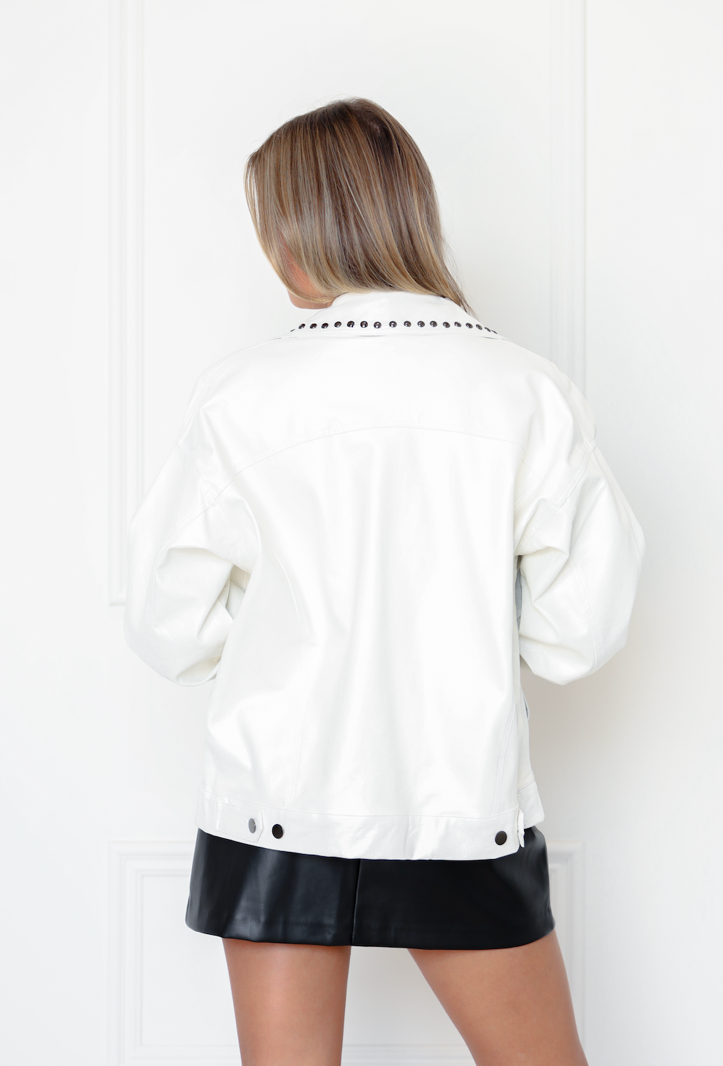 White Studded Pleather Jacket