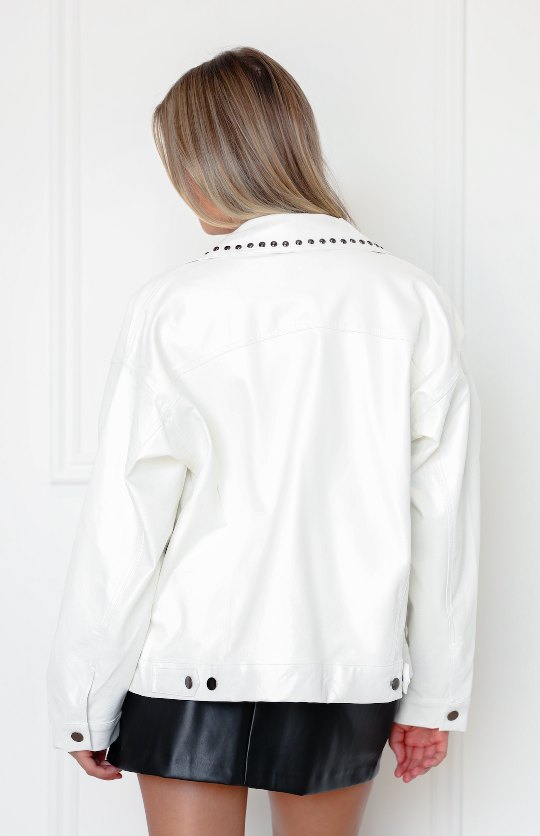 White Studded Pleather Jacket