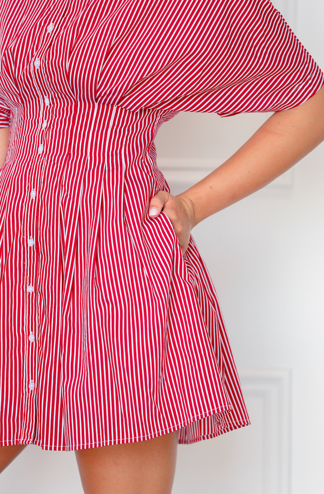 Red Striped Pleat Mini Dress