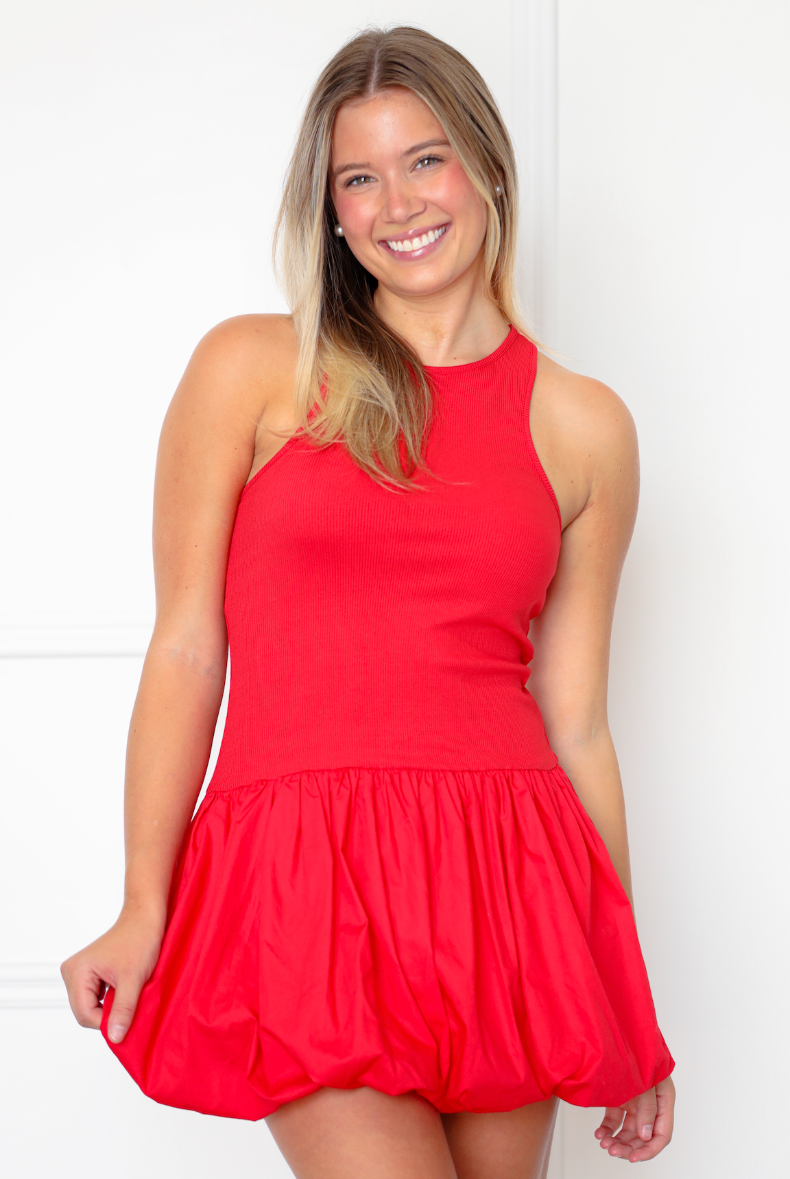Red Bubble Hem Dress