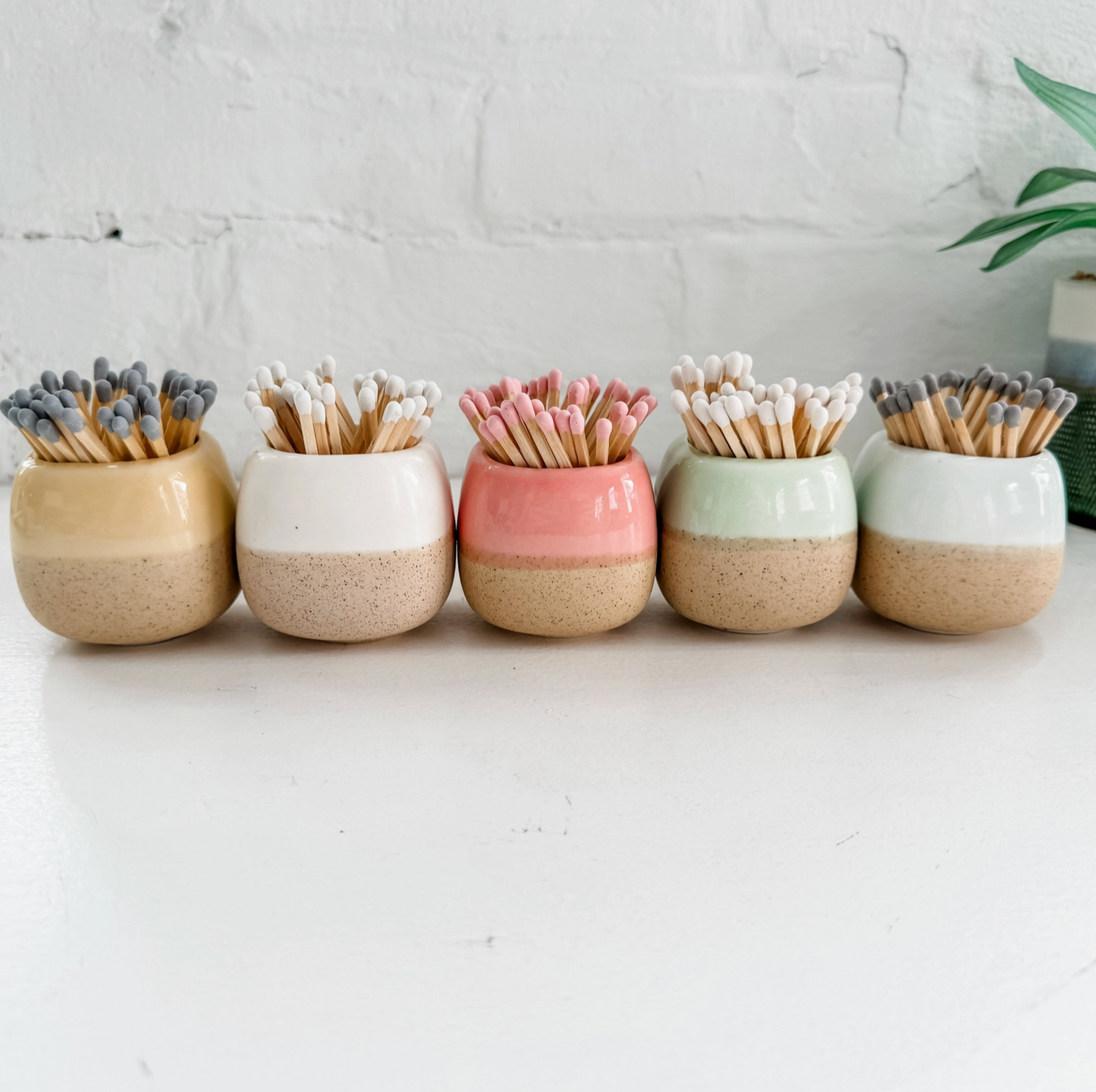 Ceramic Match Holder W/ Matches Green