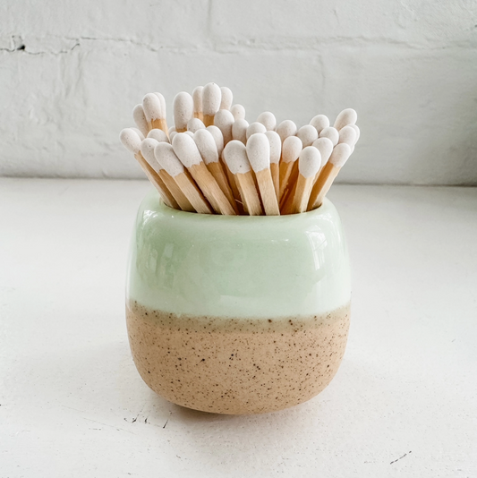 Ceramic Match Holder W/ Matches Green