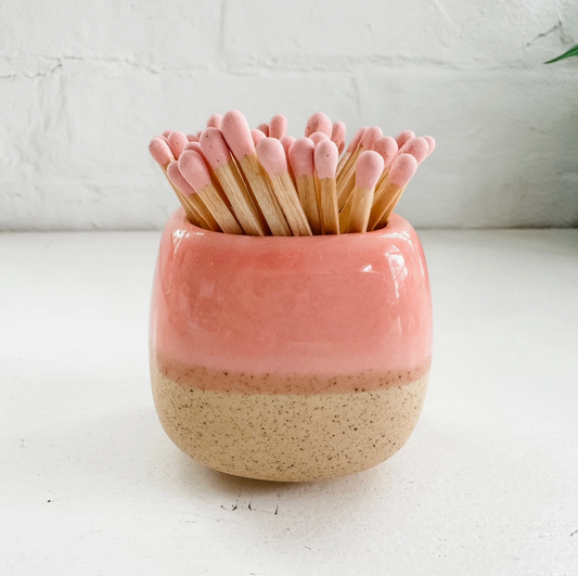 Ceramic Match Holder W/ Matches Pink
