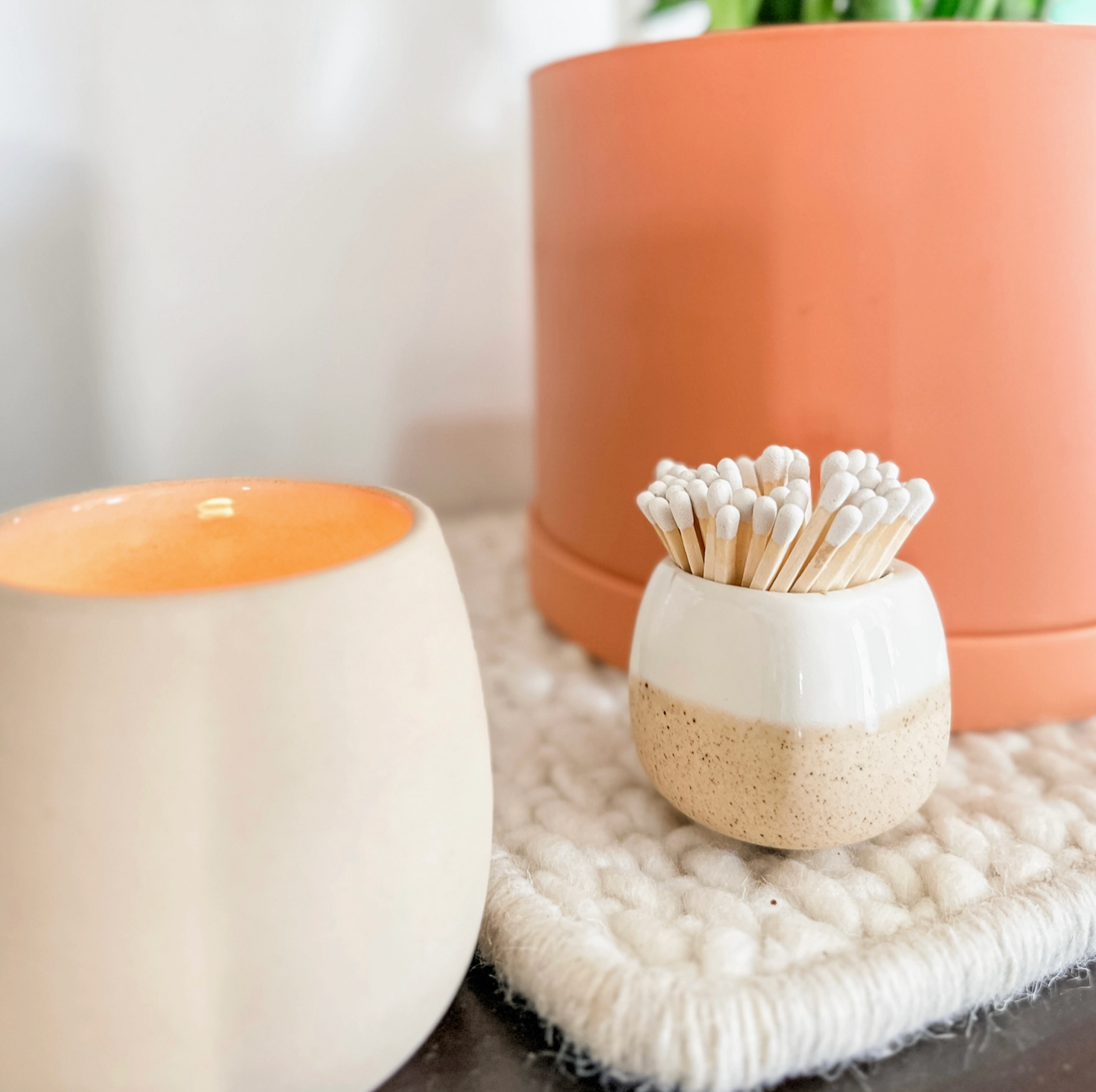 Ceramic Match Holder W/ Matches White