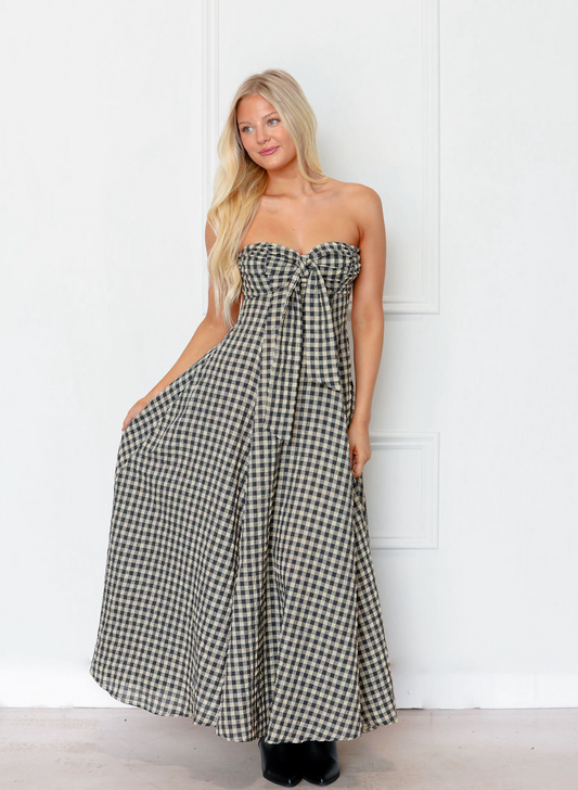 Vintage Checker Long Midi Dress