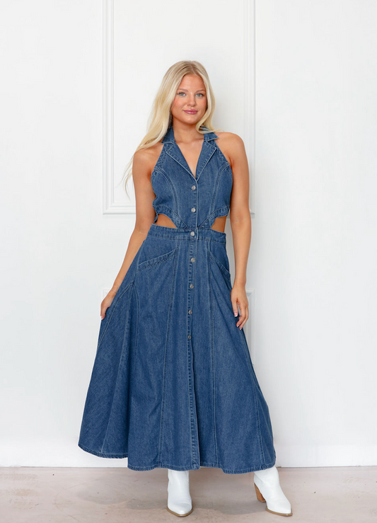 Denim Cutout Midi Dress