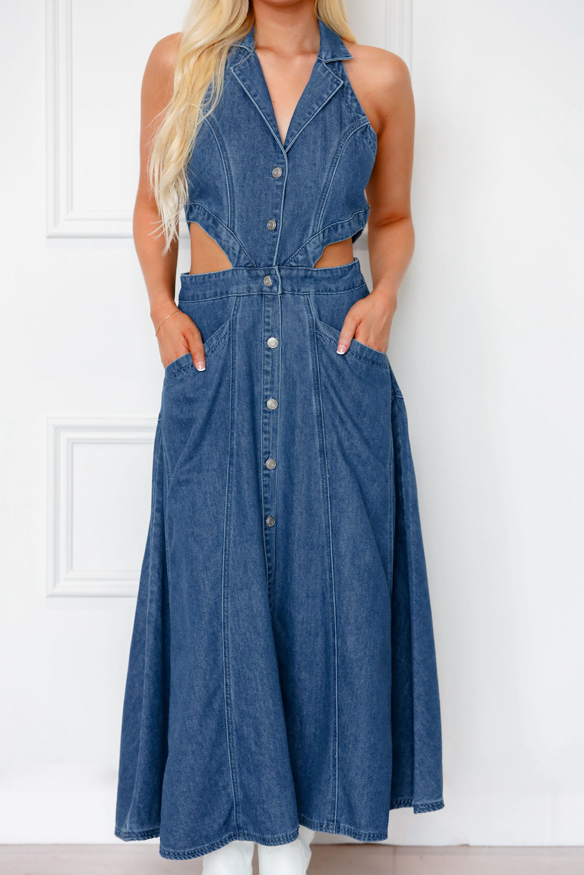 Denim Cutout Midi Dress