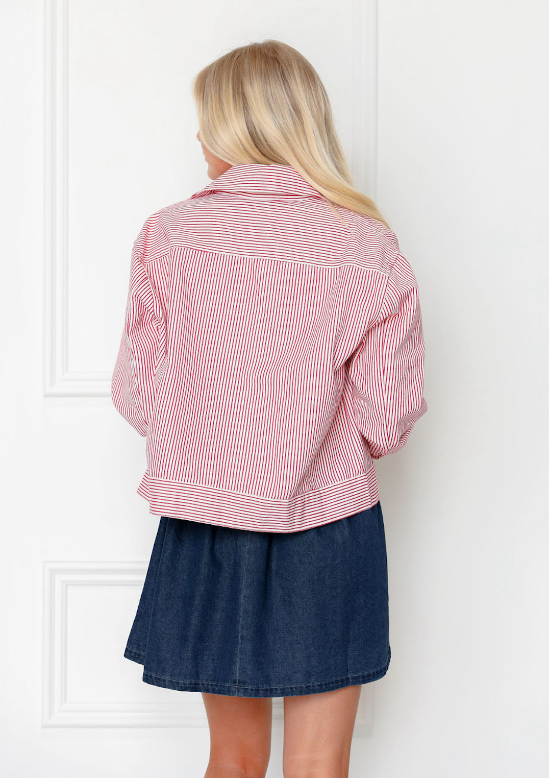 Cherry Red Stripe Zip Up Jacket