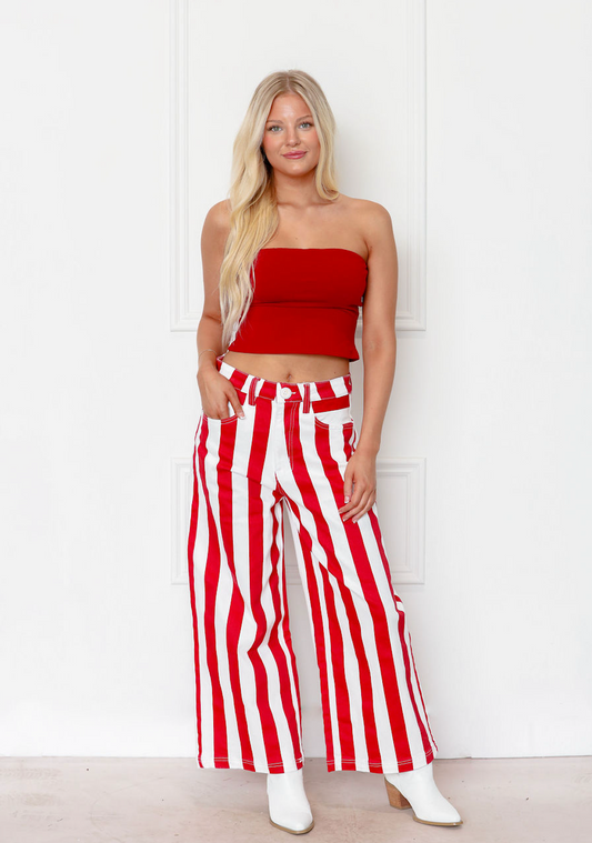 Red Bold Stripe Jeans