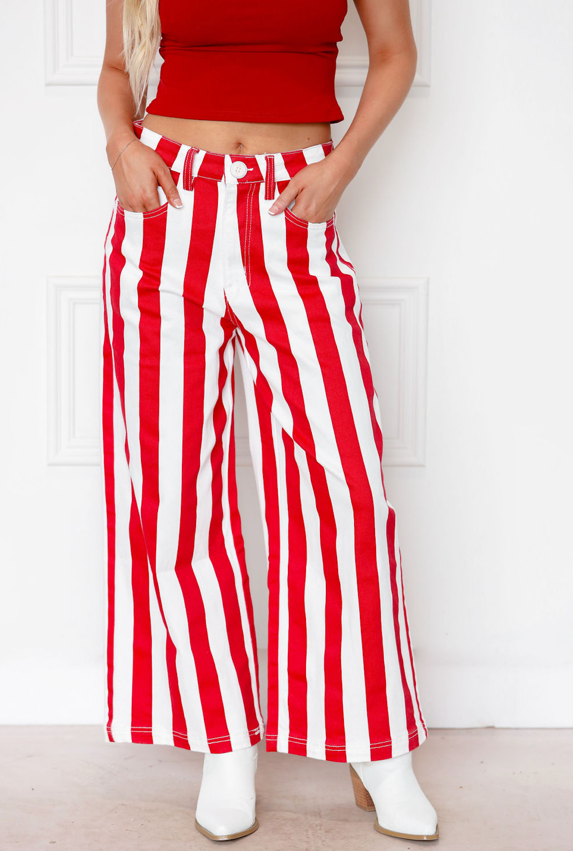 Red Bold Stripe Jeans