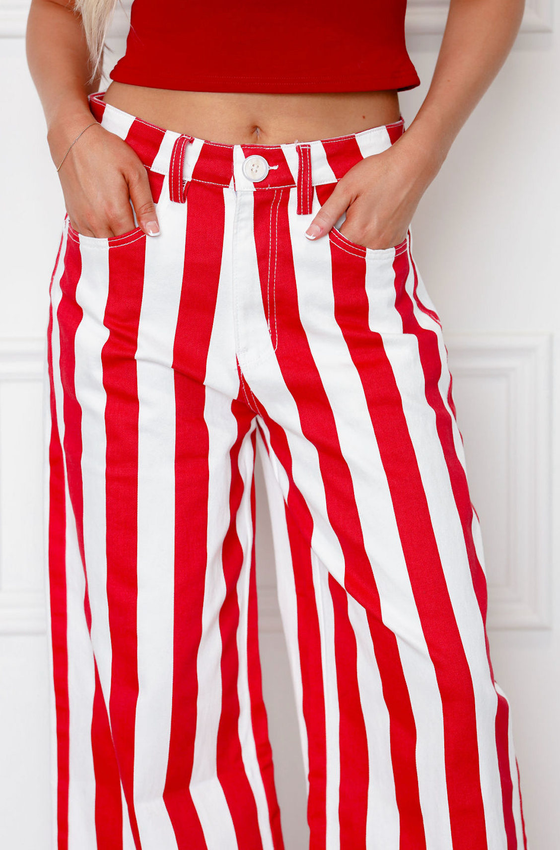 Red Bold Stripe Jeans