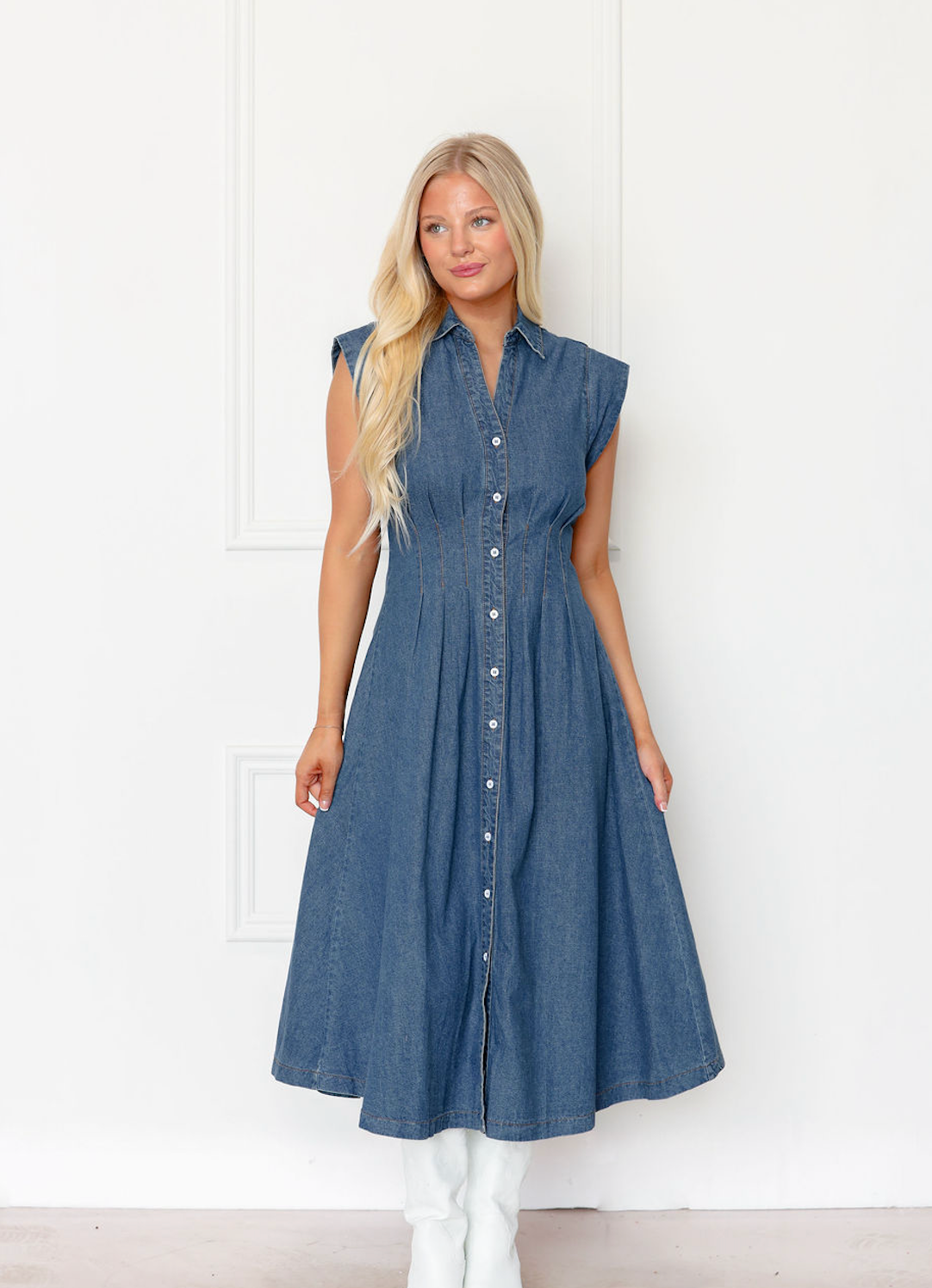Karly Fitted Midi Denim Dress