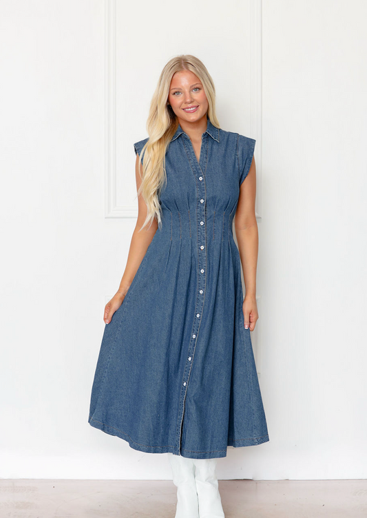 Karly Fitted Midi Denim Dress