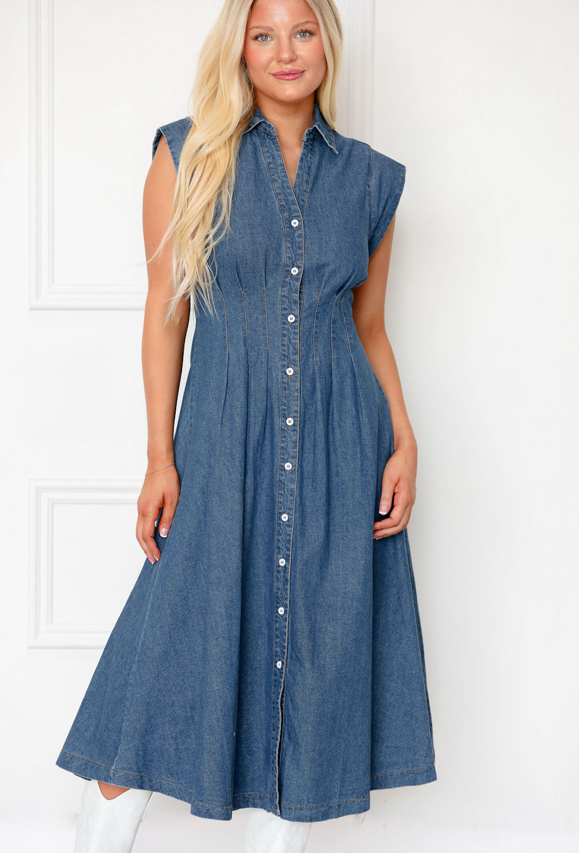 Karly Fitted Midi Denim Dress