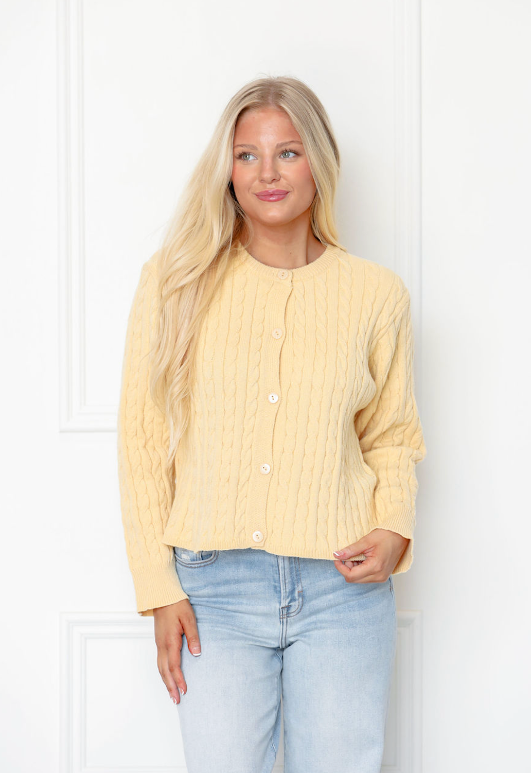 Cable Knit Cardigan Yellow